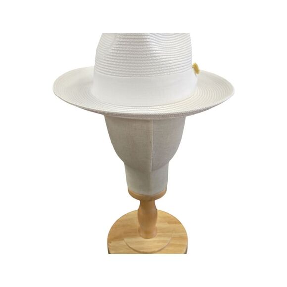 MONTIQUE MENS WHITE WIDE BRIM PINCH FEDORA HAT W/ MATCHING GROSGRAIN RIBBON H42 - Picture 3 of 8